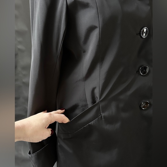 Jane Post Saks Fifth Ave 2-in-1 Black Rain Coat Wool Zipped Wool Liner Hooded - Picture 9 of 11